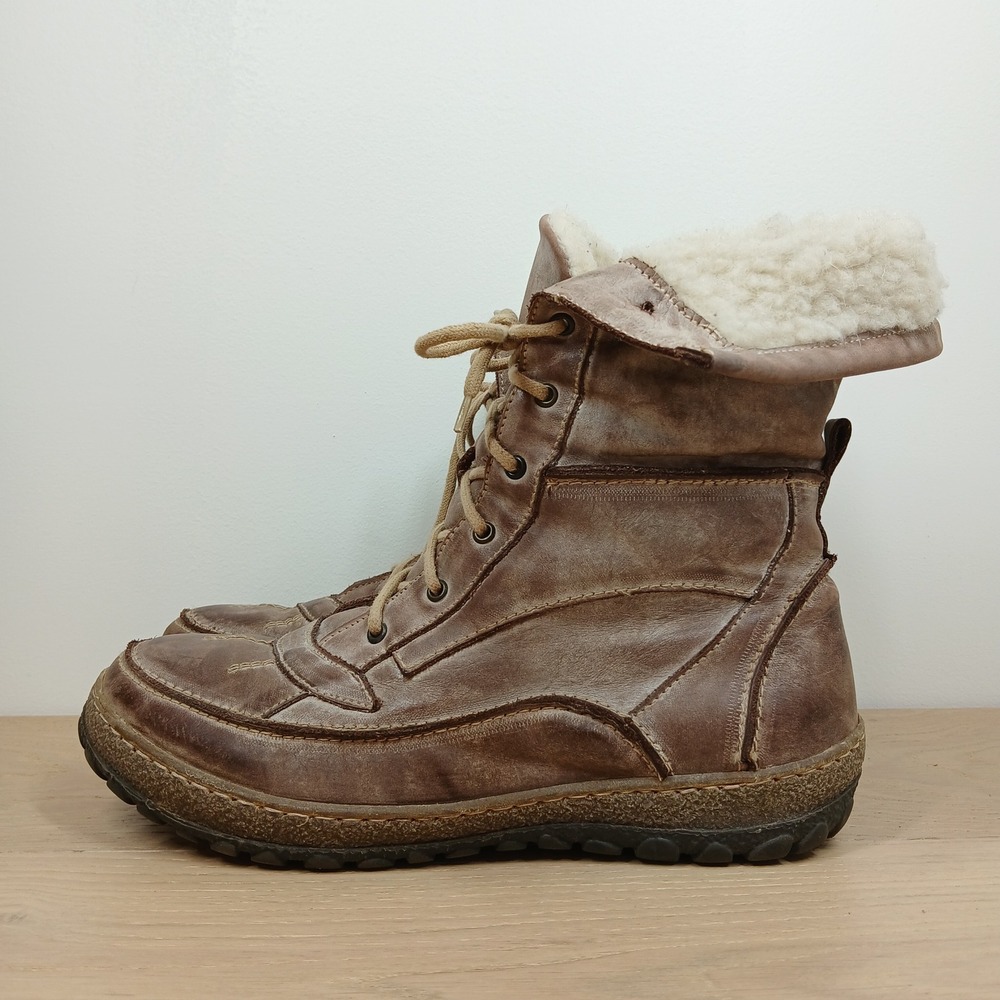 VItalia Boots Womens 10 Brown Leather Fold Over Fur Lined Lace Up Winter